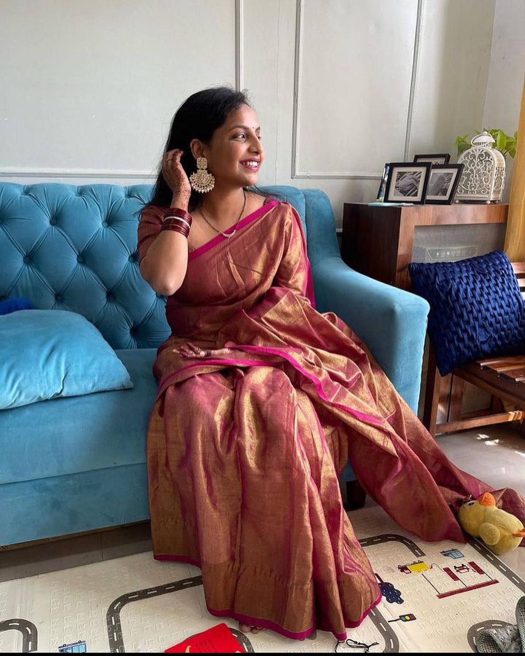 Rani Pink and Golden Cotton Tissue Saree