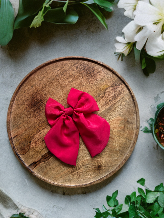 Rose Red Satin Hair Bow With Alligator Clip