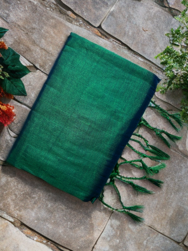 Peacock Blue Green Cotton Tissue Saree