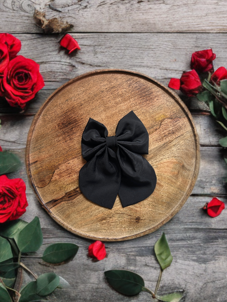 Carbon Black Satin Hair Bow With Alligator Clip