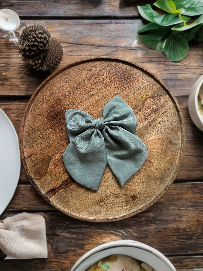 Sage Green Satin Hair Bow With Alligator Clip