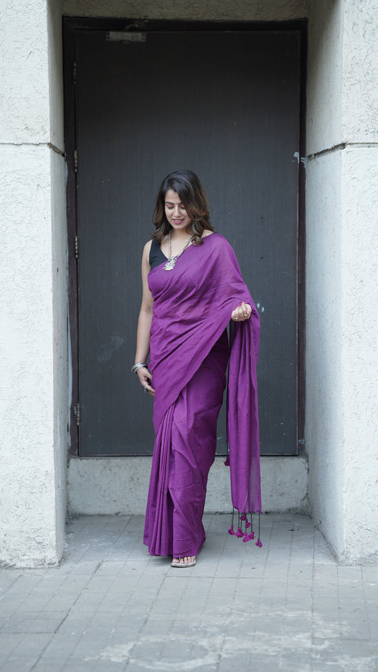 Plum Purple Pure Cotton Saree