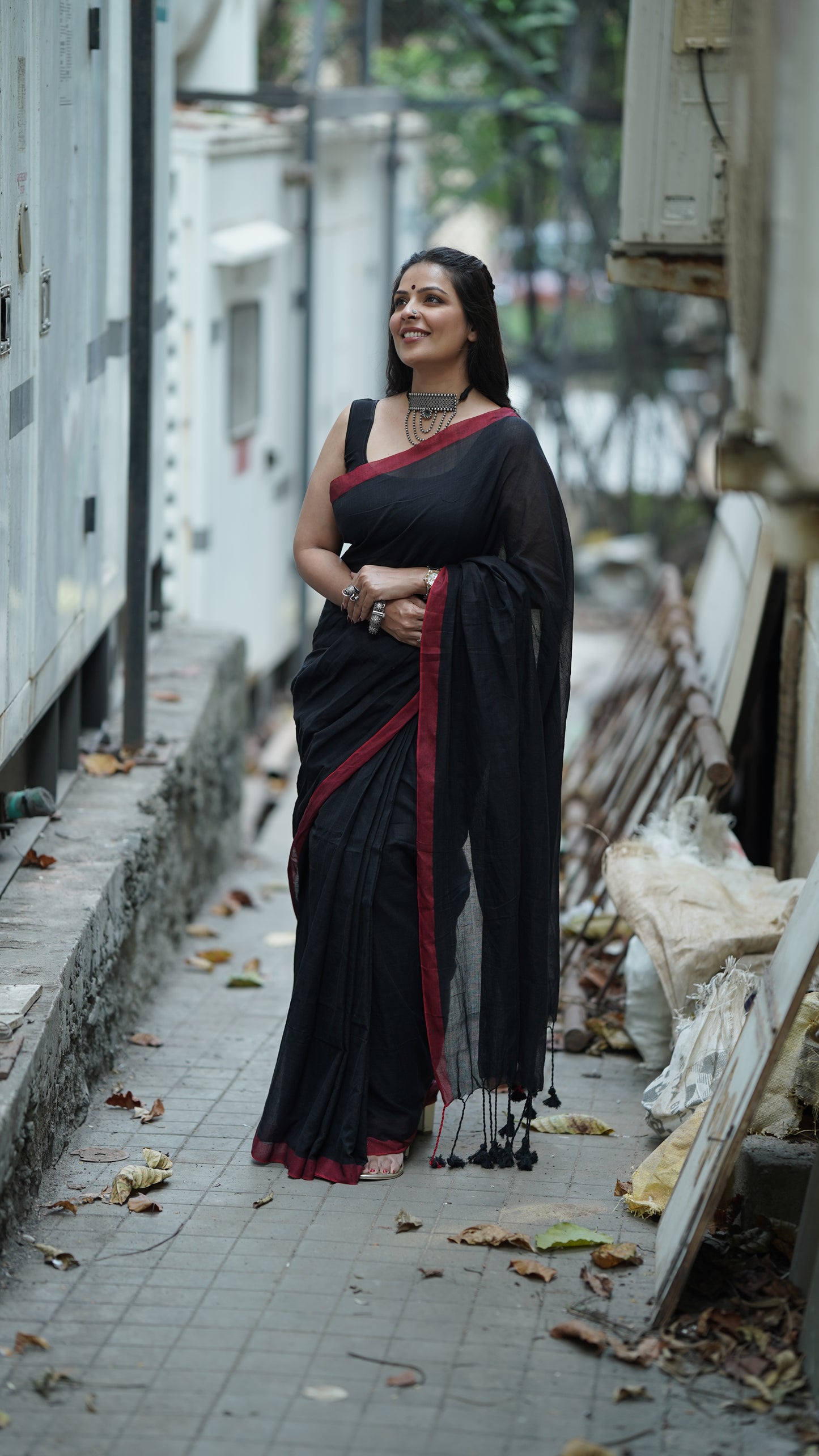 Black with Red Border Pure Cotton Saree