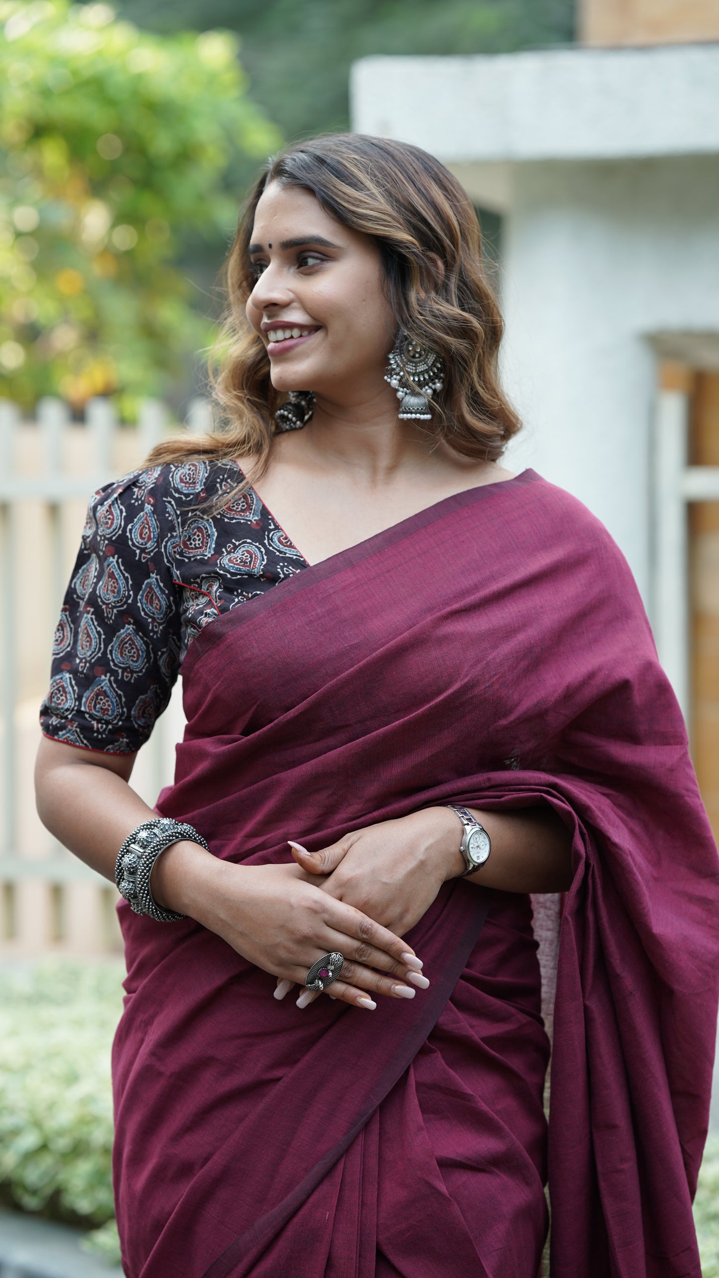 Burnt Burgundy Pure Cotton Saree