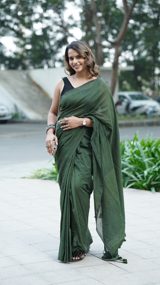 Pine Green Pure Cotton Saree