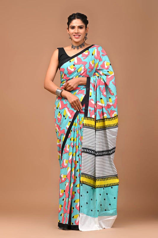 Toucan Multicolour Cotton Saree