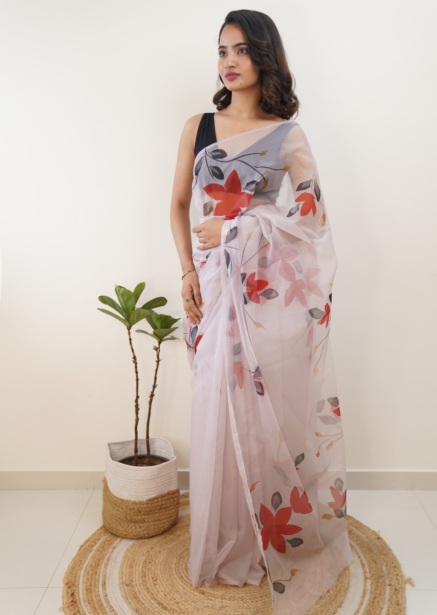 Thistle Colour Organza Hand painted Saree