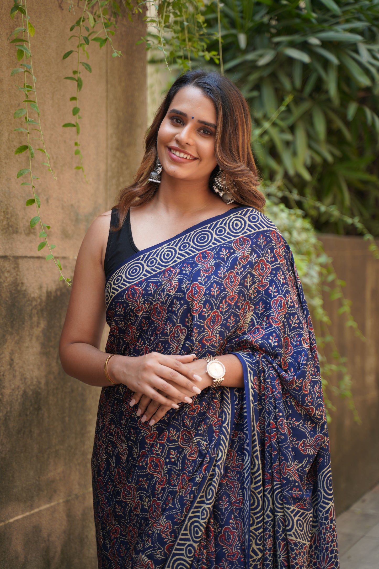 Blue Modal Silk Handblock Print Saree