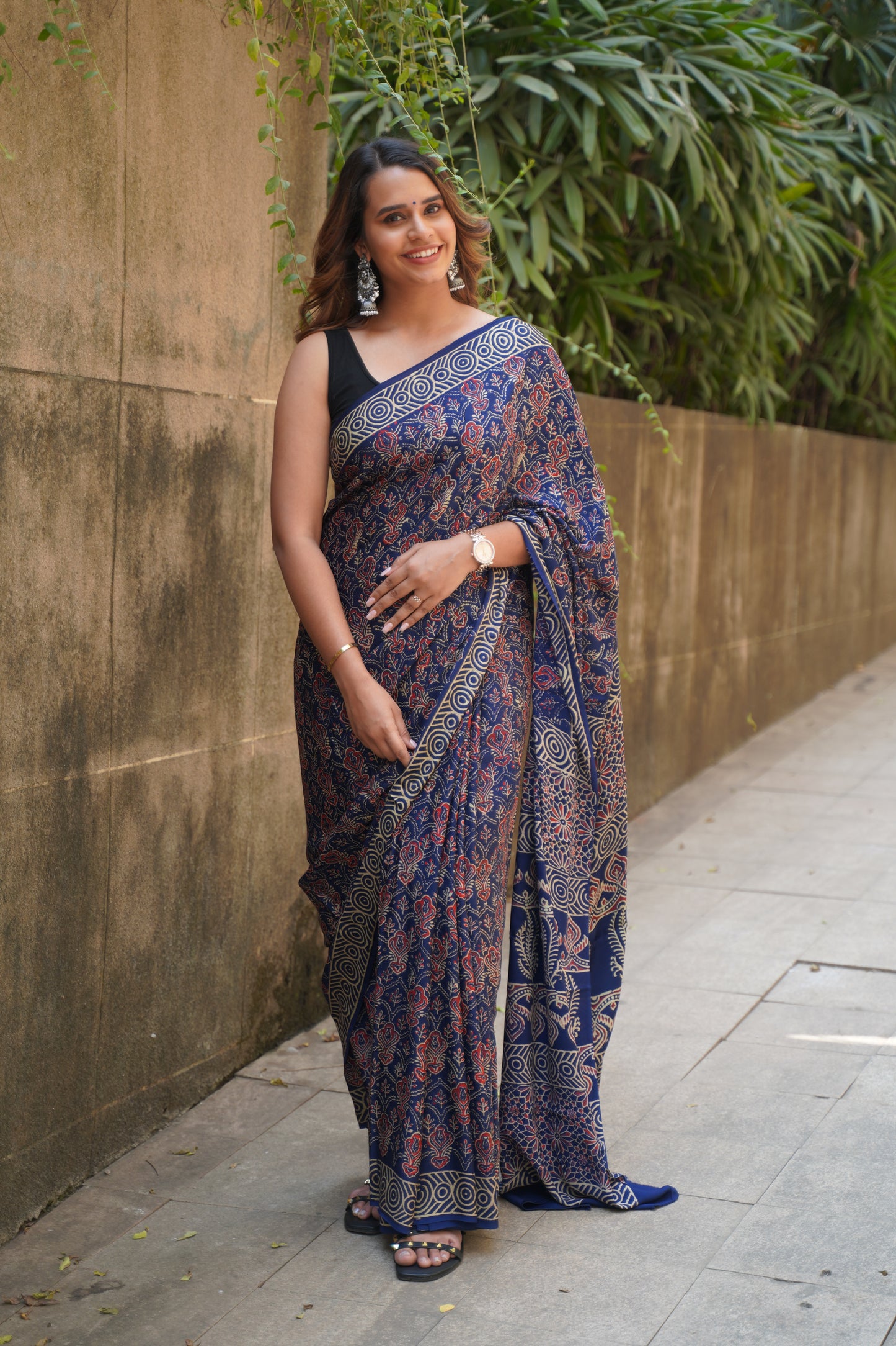 Blue Modal Silk Handblock Print Saree