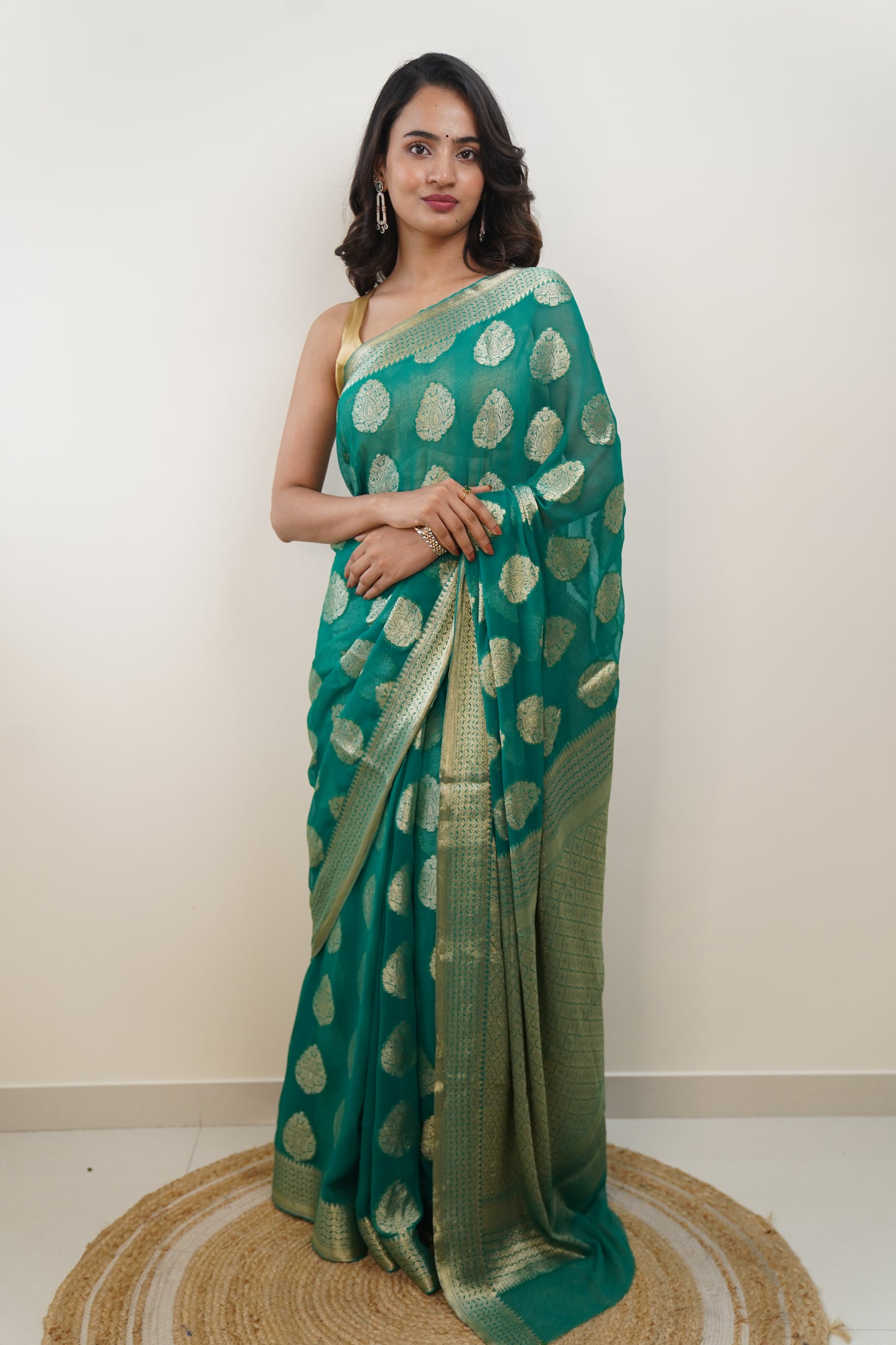 Sacramento Green Pure Chiffon Saree with Zari Buti