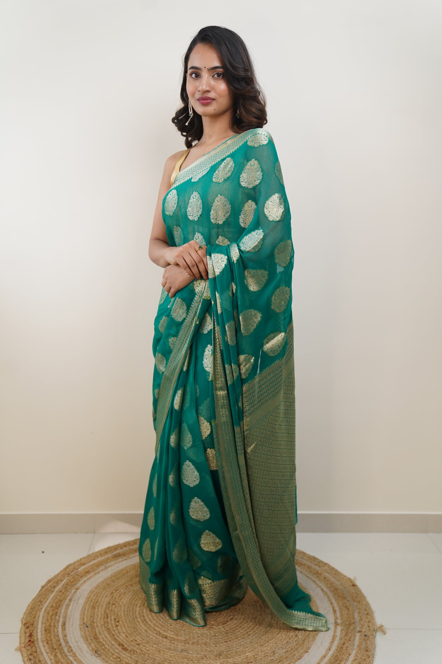 Sacramento Green Pure Chiffon Saree with Zari Buti