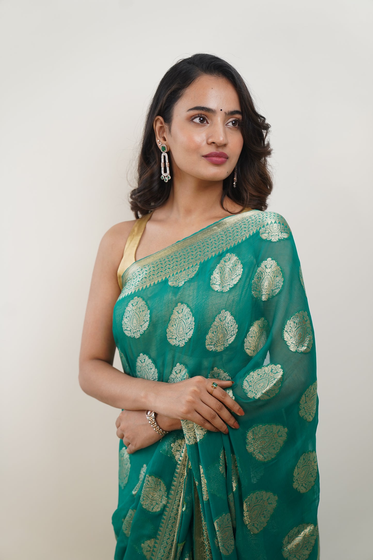 Sacramento Green Pure Chiffon Saree with Zari Buti