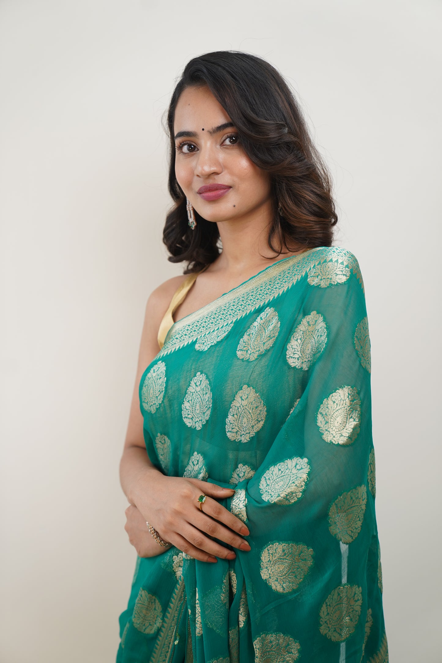 Sacramento Green Pure Chiffon Saree with Zari Buti