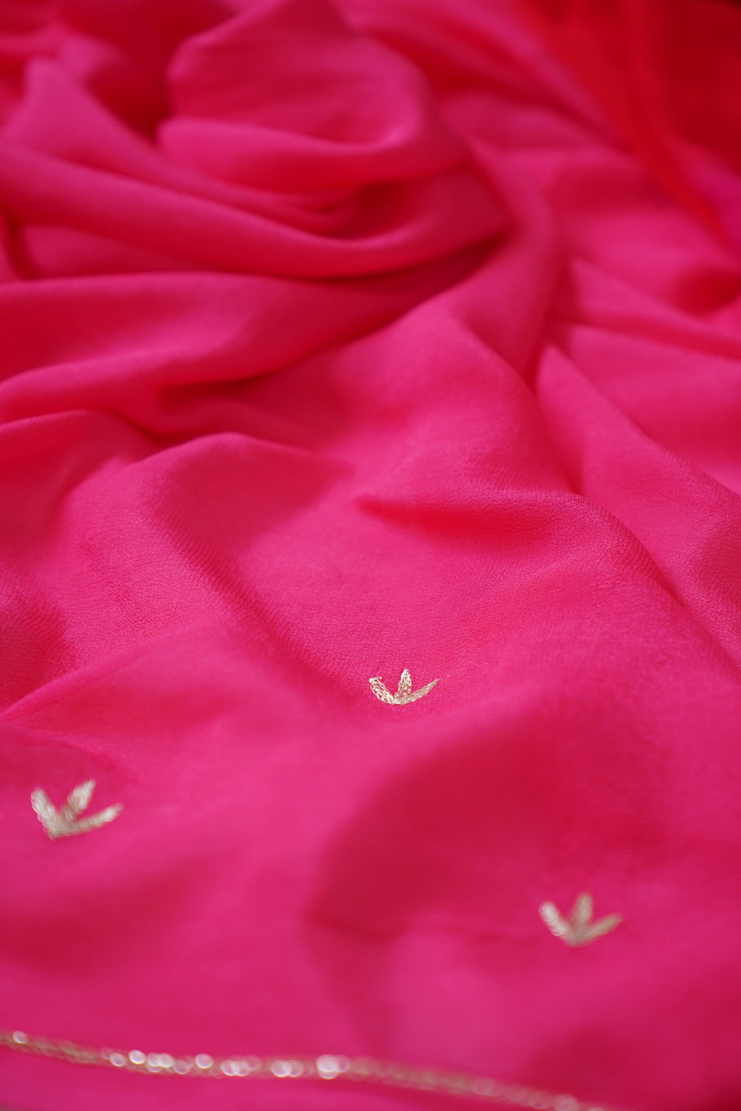 Venetian Red and Hot Pink Ombre Pure Chiffon Embroidered Saree