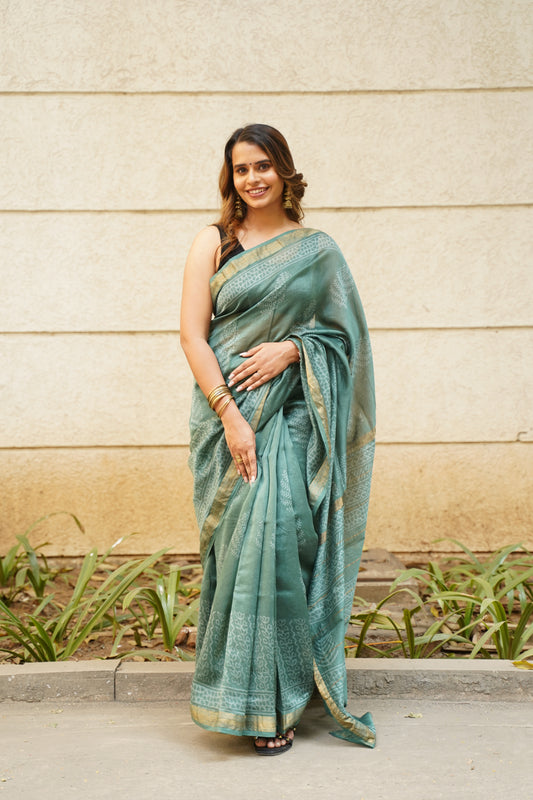 Pine Green Maheshwari Cotton Silk Saree