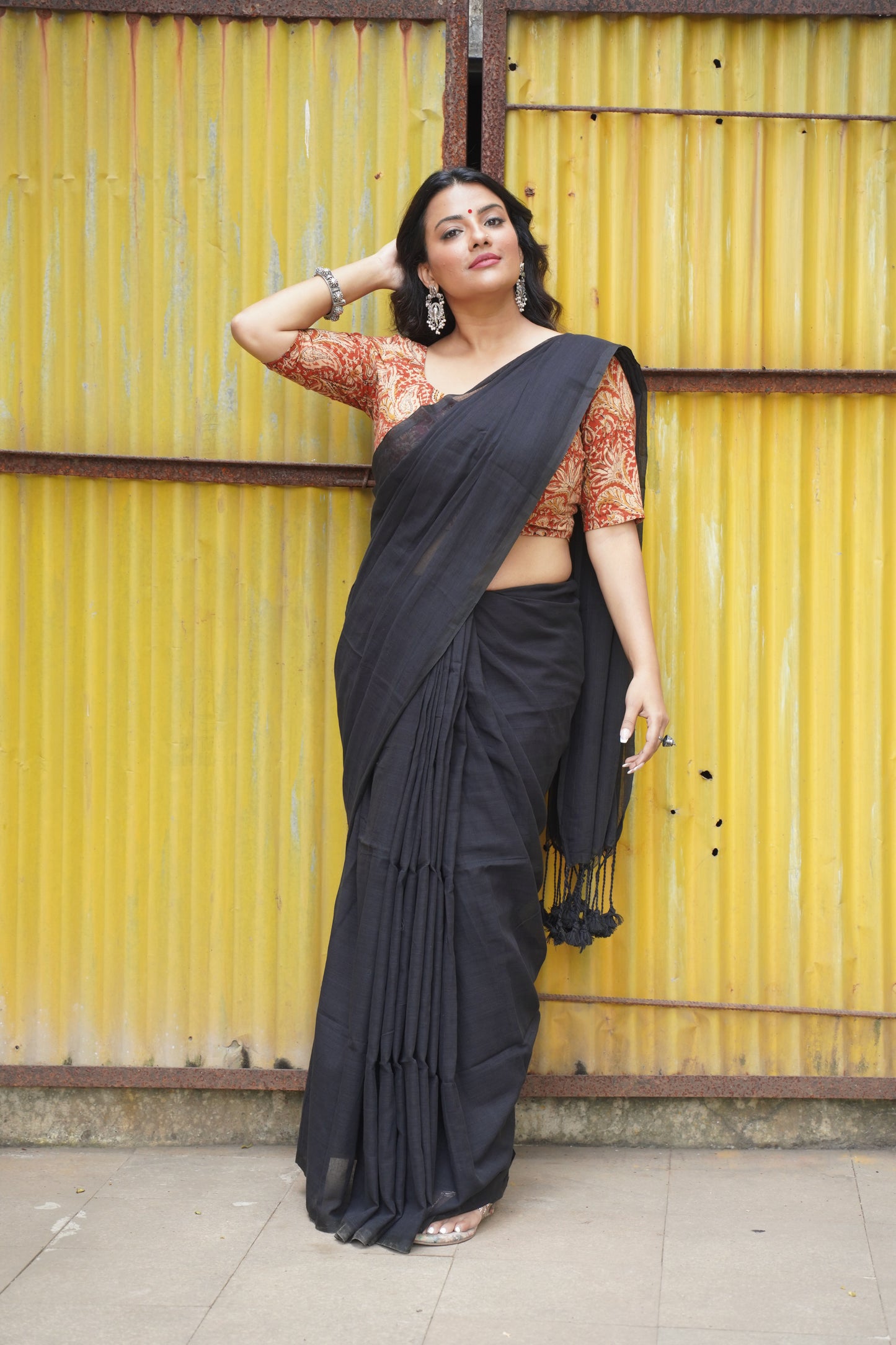 Black Pure Cotton Saree