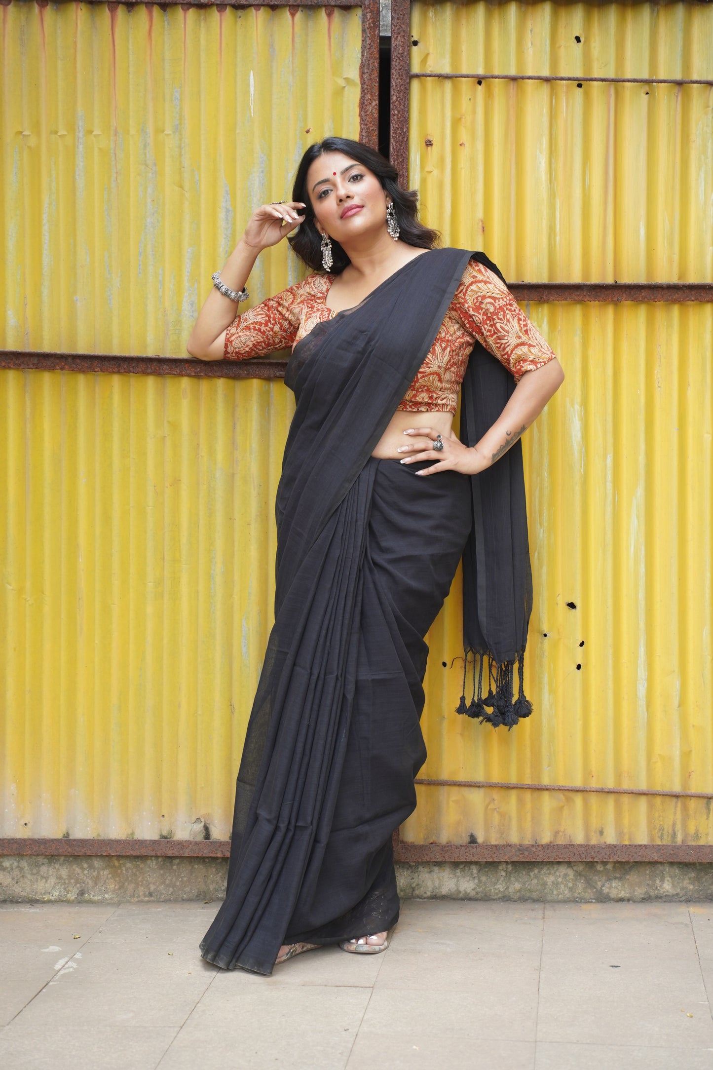 Black Pure Cotton Saree