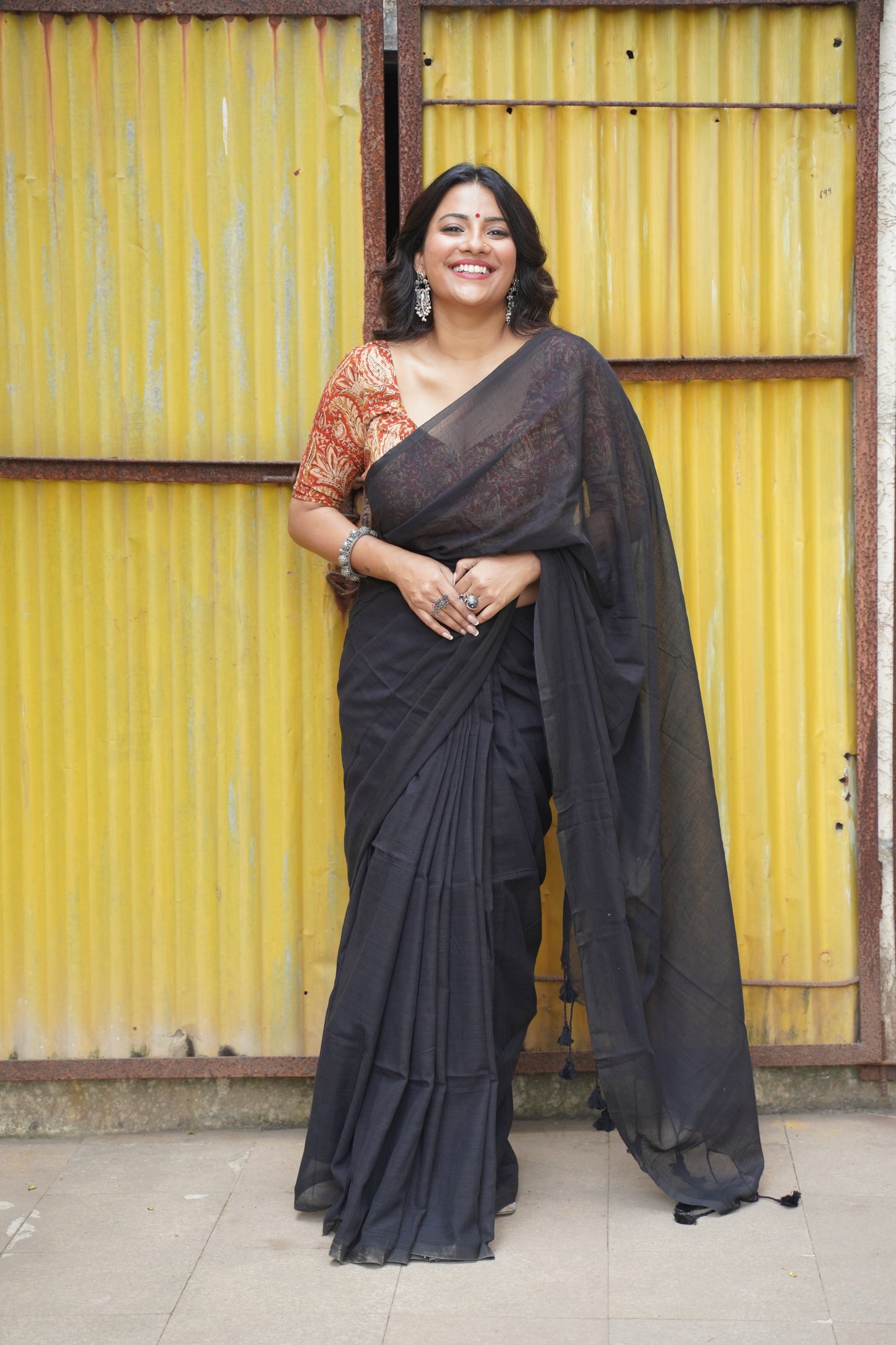 Black Pure Cotton Saree