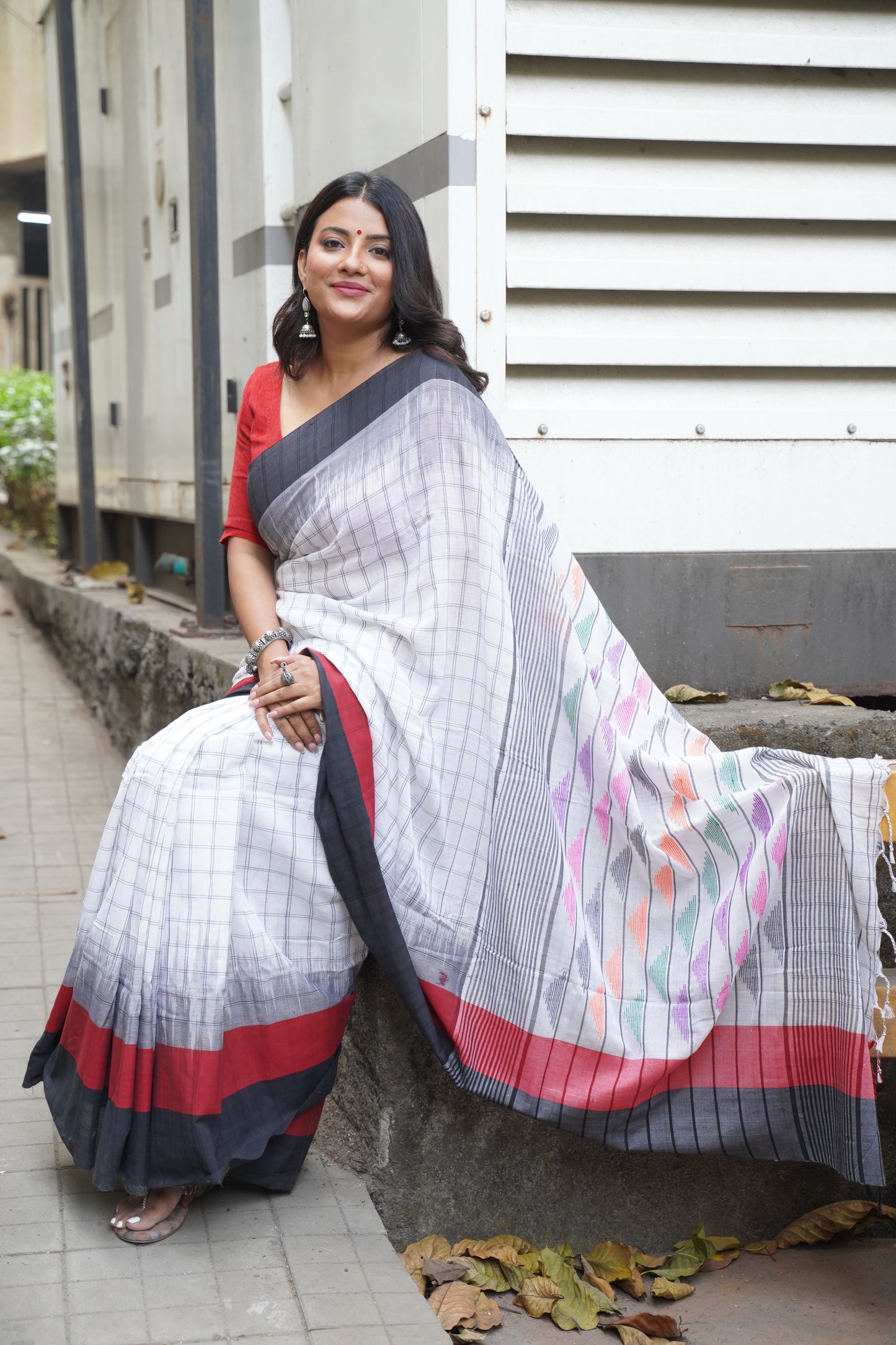 Multi Colour Cotton Linen Saree