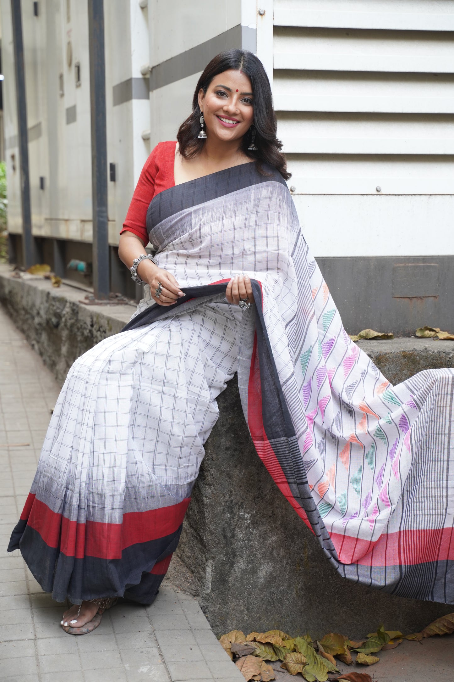 Multi Colour Cotton Linen Saree