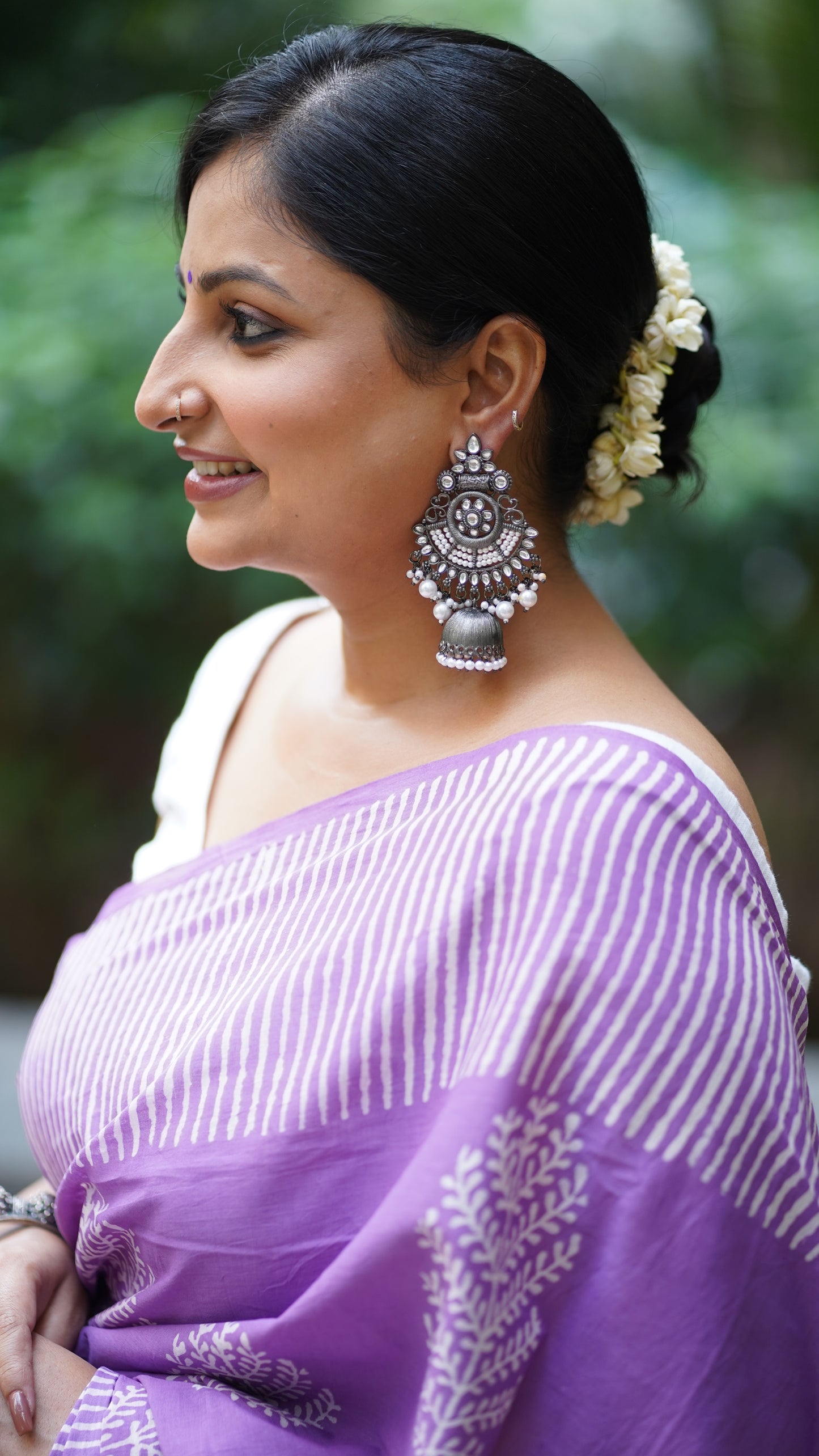 Lavender Mul Cotton Handblock Print Saree