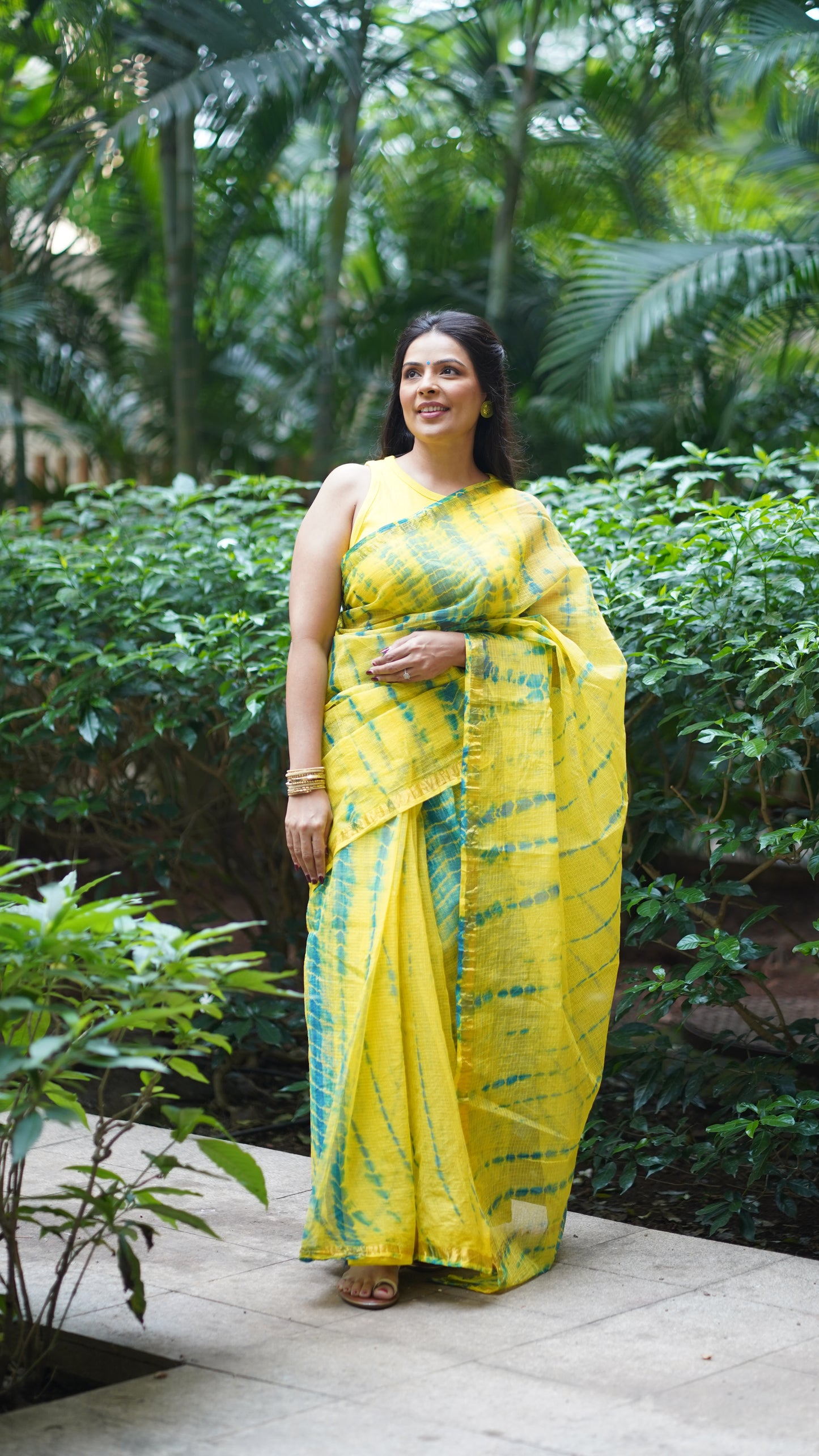 Lemon Yellow and Teal Green Kota Doria Saree