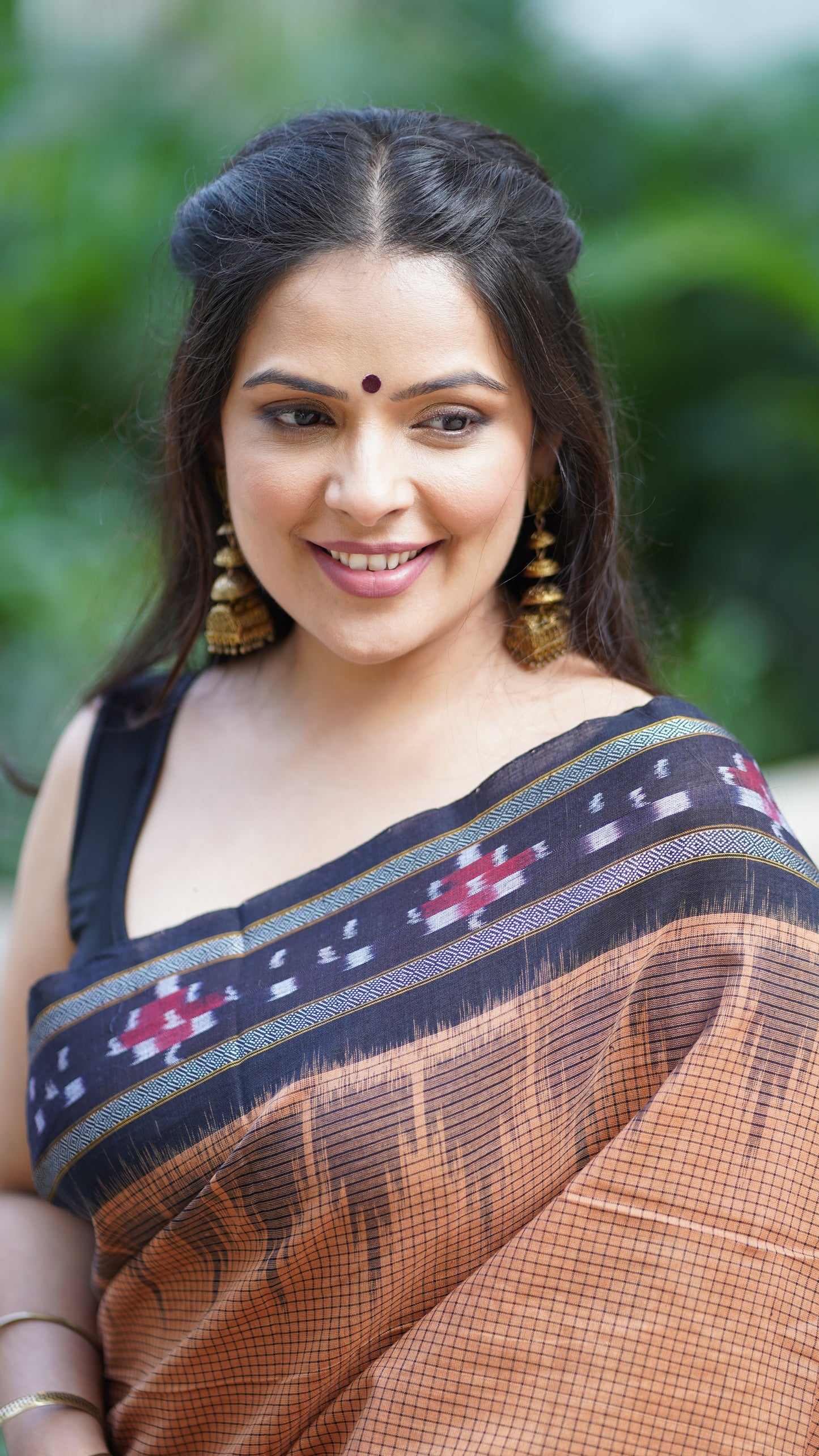 Ochre and Black Sambalpuri Cotton Saree