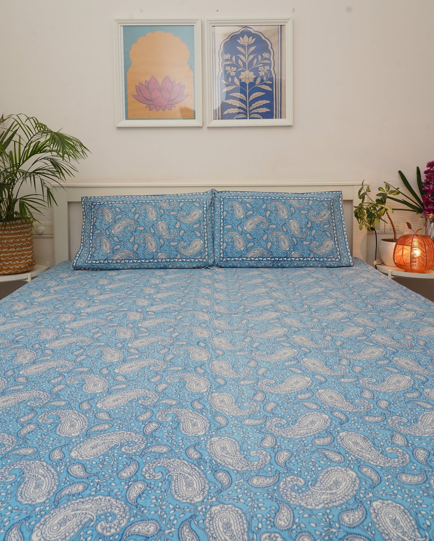 Night Sky- Blue & White King Size 100% Cotton Handblock Print Bedsheet