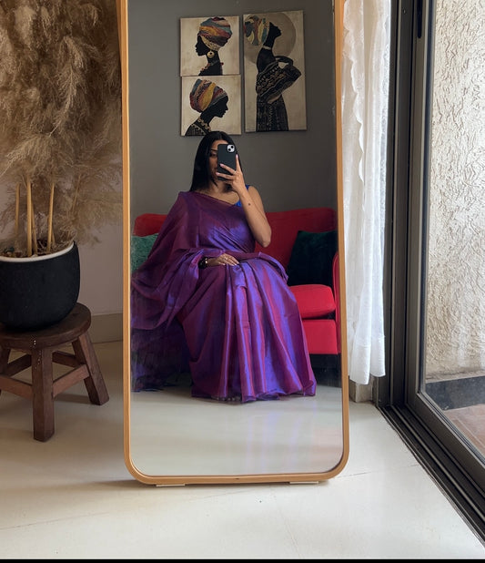 Plum Violet Cotton Tissue Saree