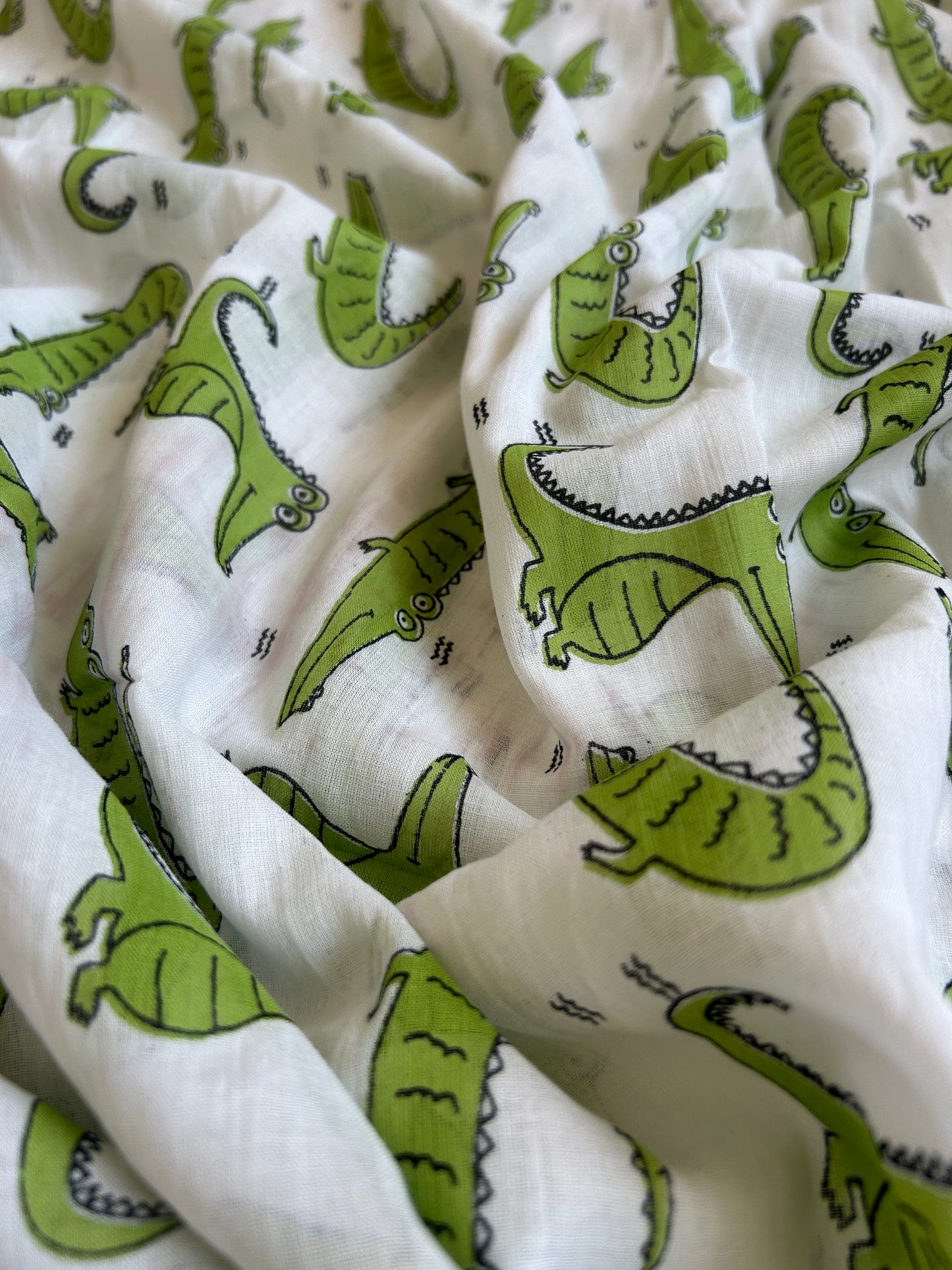 Cheeky Crocodile White & Green Cotton Saree