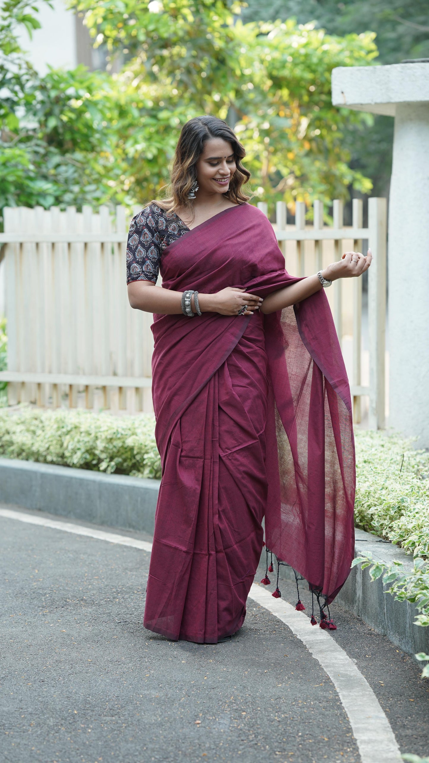 Burnt Burgundy Pure Cotton Saree