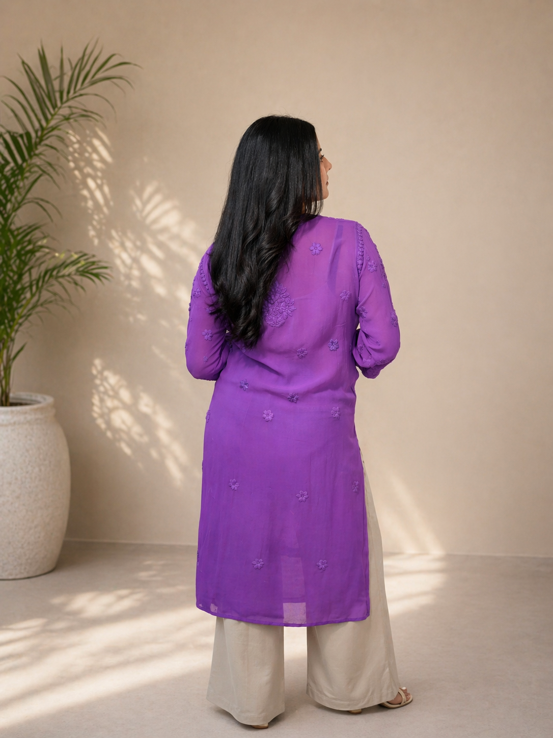 Aaradhya Chikankari Deep Purple Long Kurta 100% Viscose
