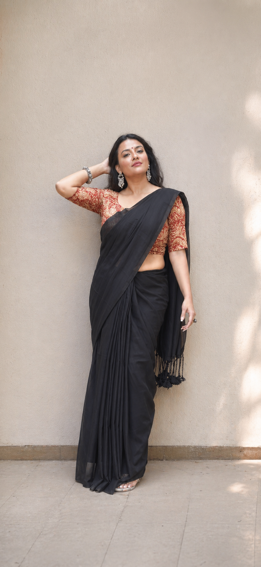 Black Pure Cotton Saree