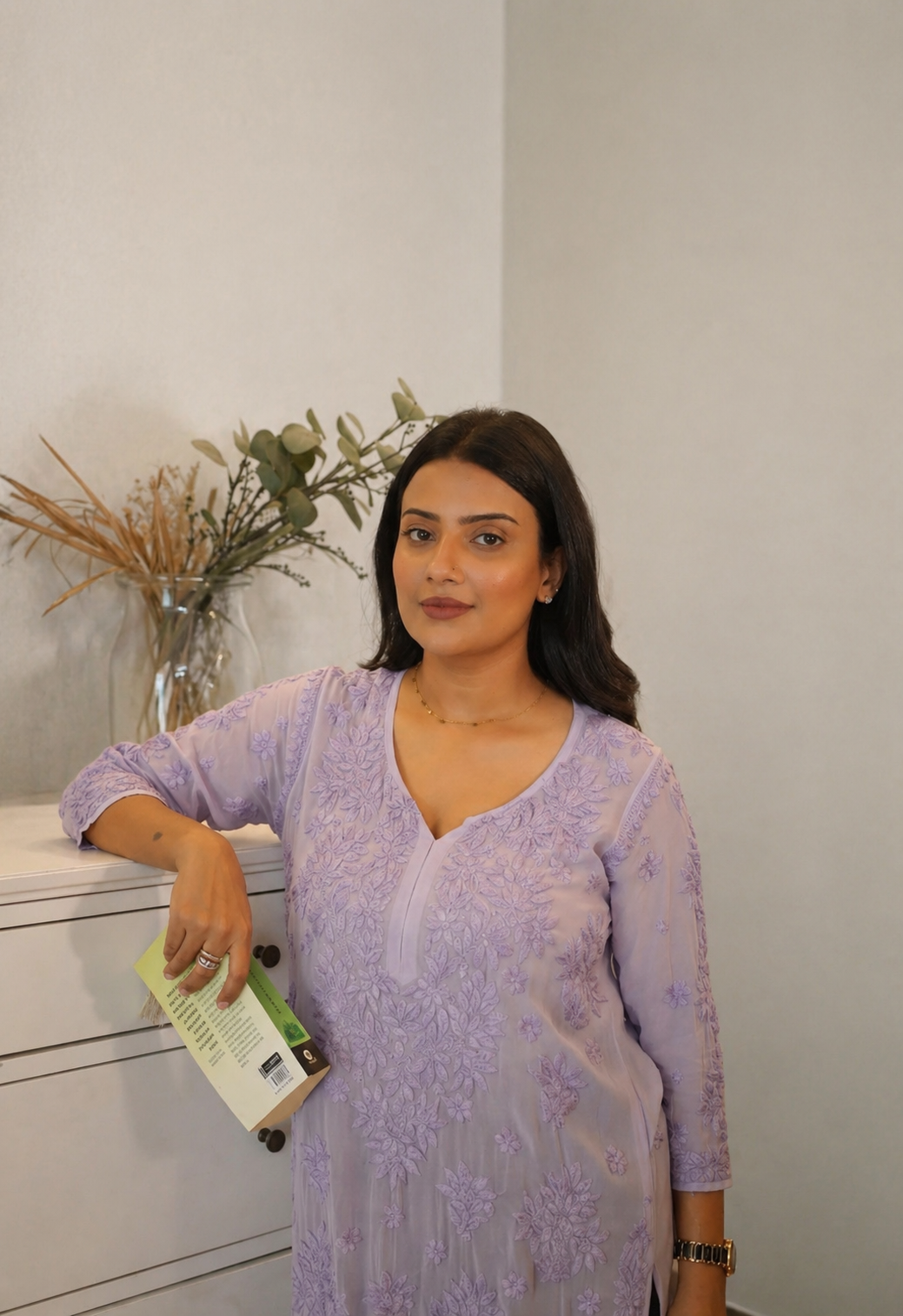Aaradhya Chikankari Lavender Long Kurta 100% Viscose