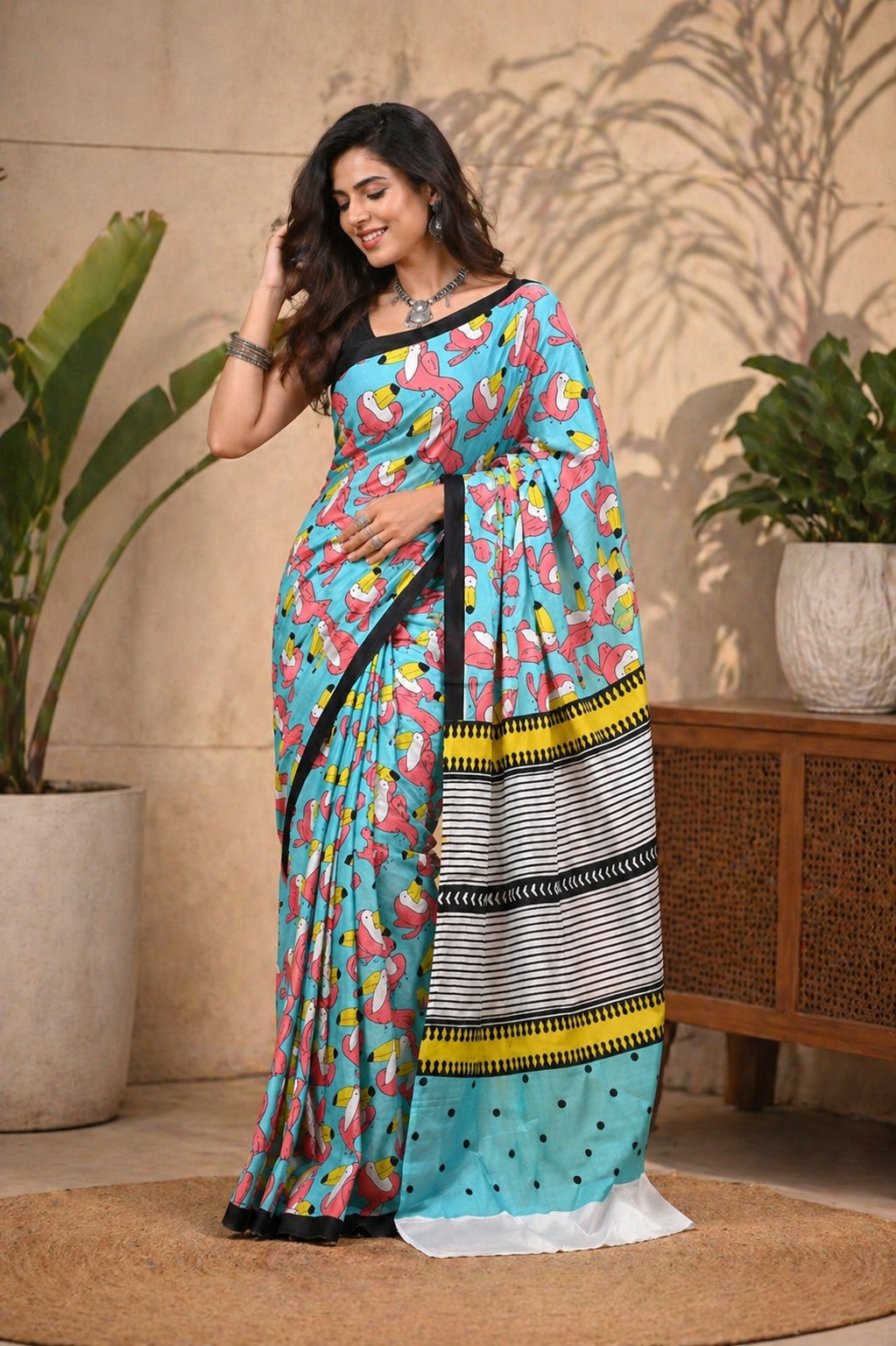 Toucan Multicolour Cotton Saree