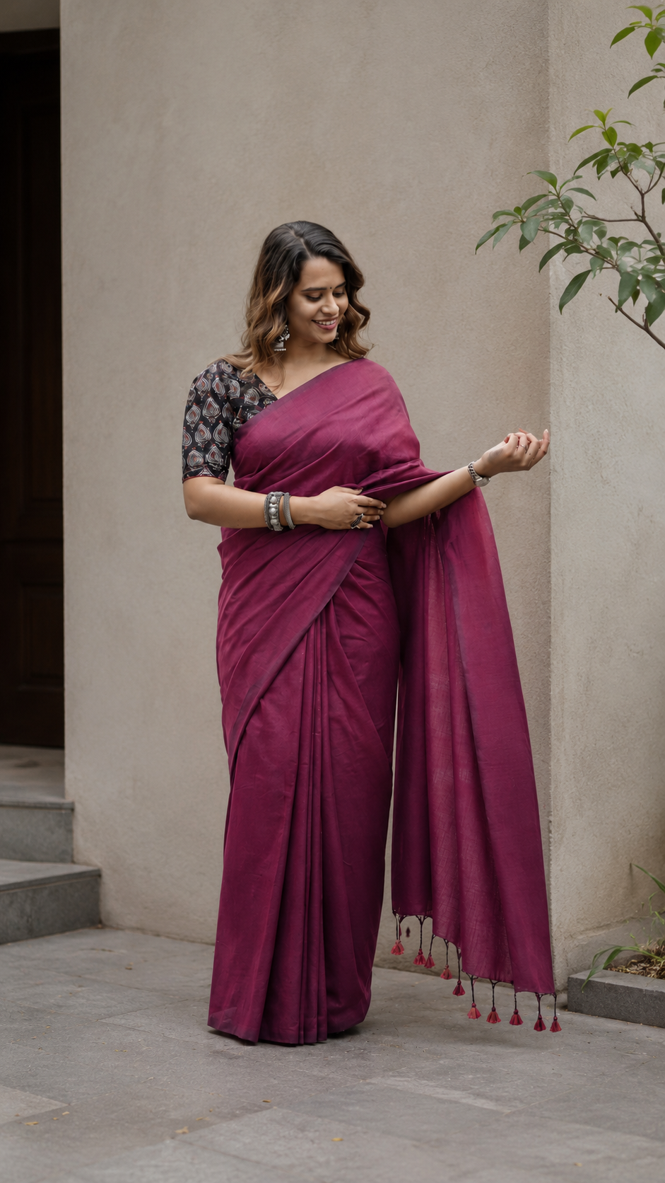 Burnt Burgundy Pure Cotton Saree