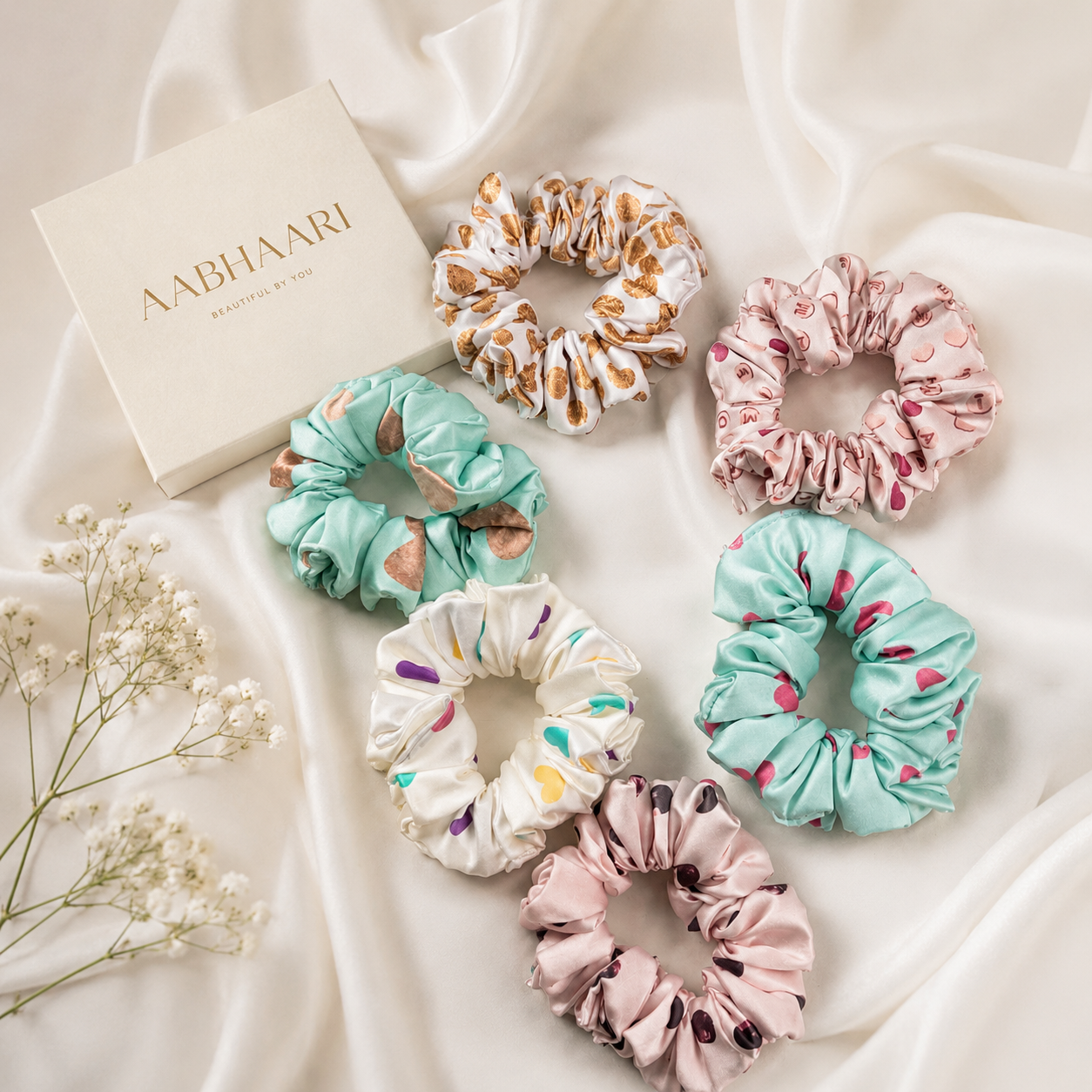 Set of 6 Satin scrunchies