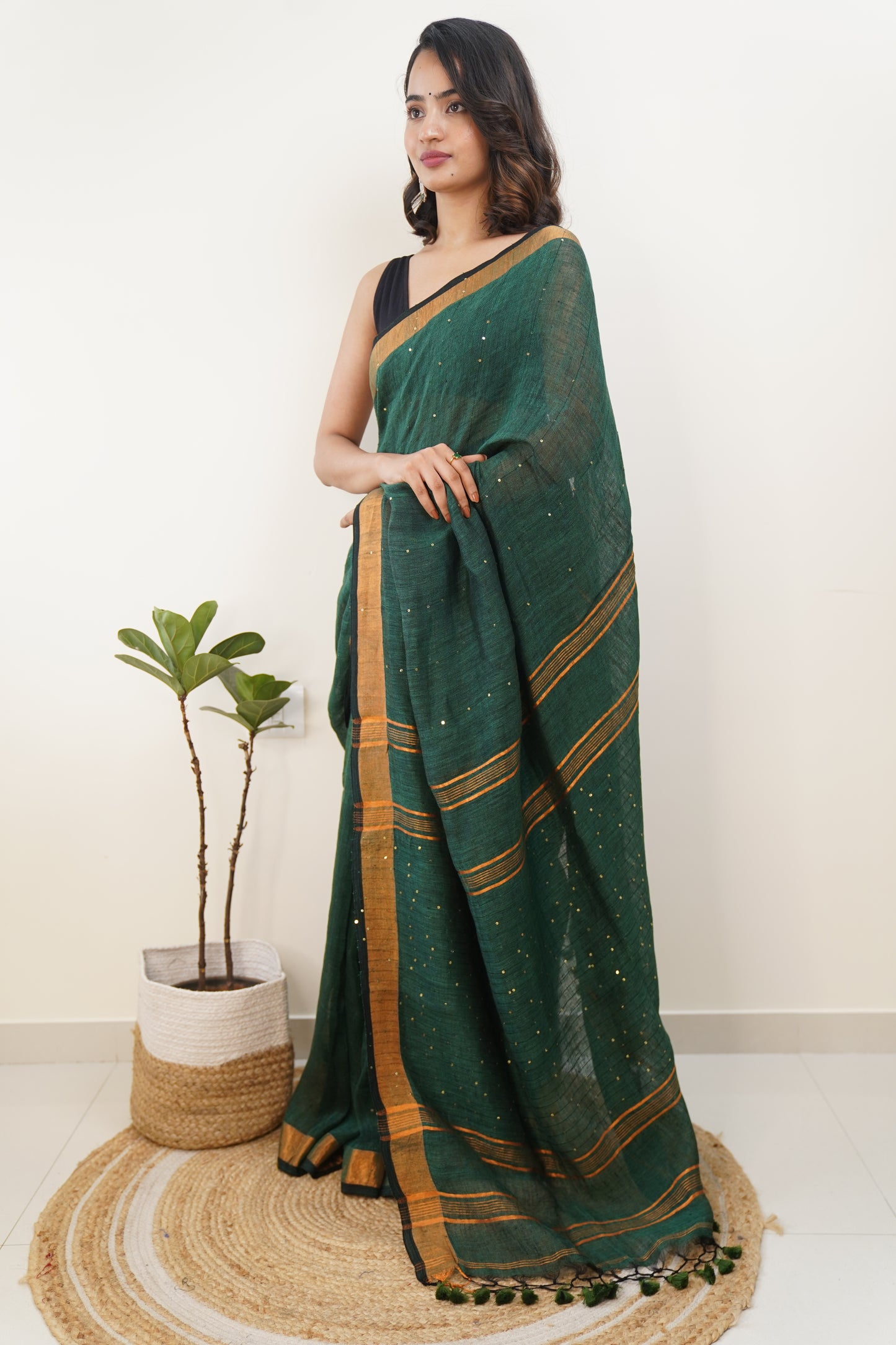 Castleton Green linen Sequin Work Saree