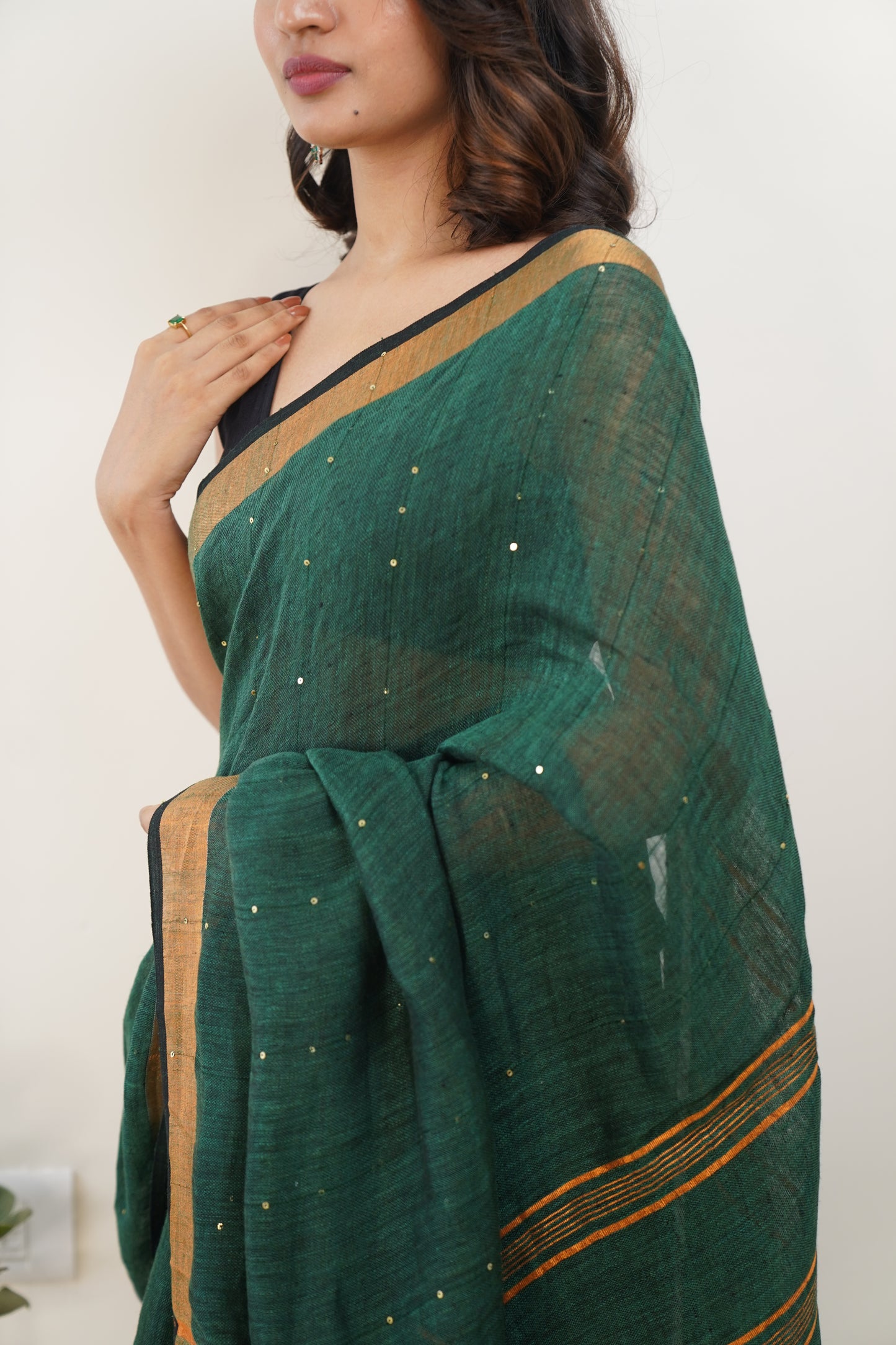 Castleton Green linen Sequin Work Saree