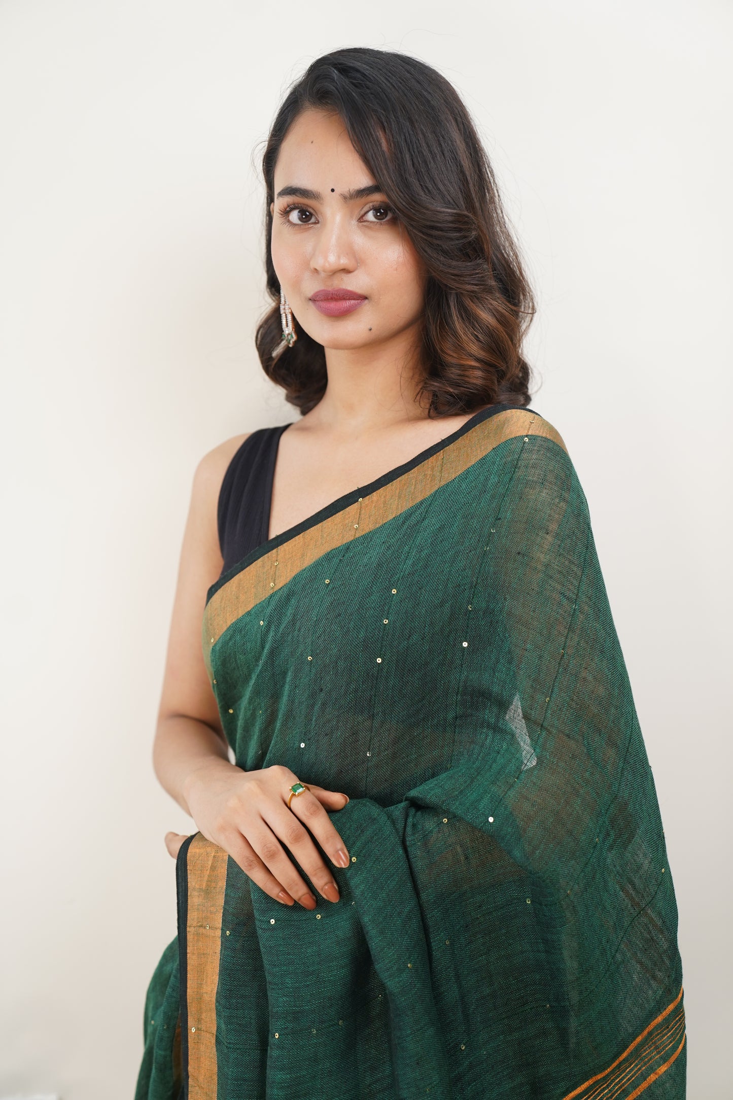 Castleton Green linen Sequin Work Saree