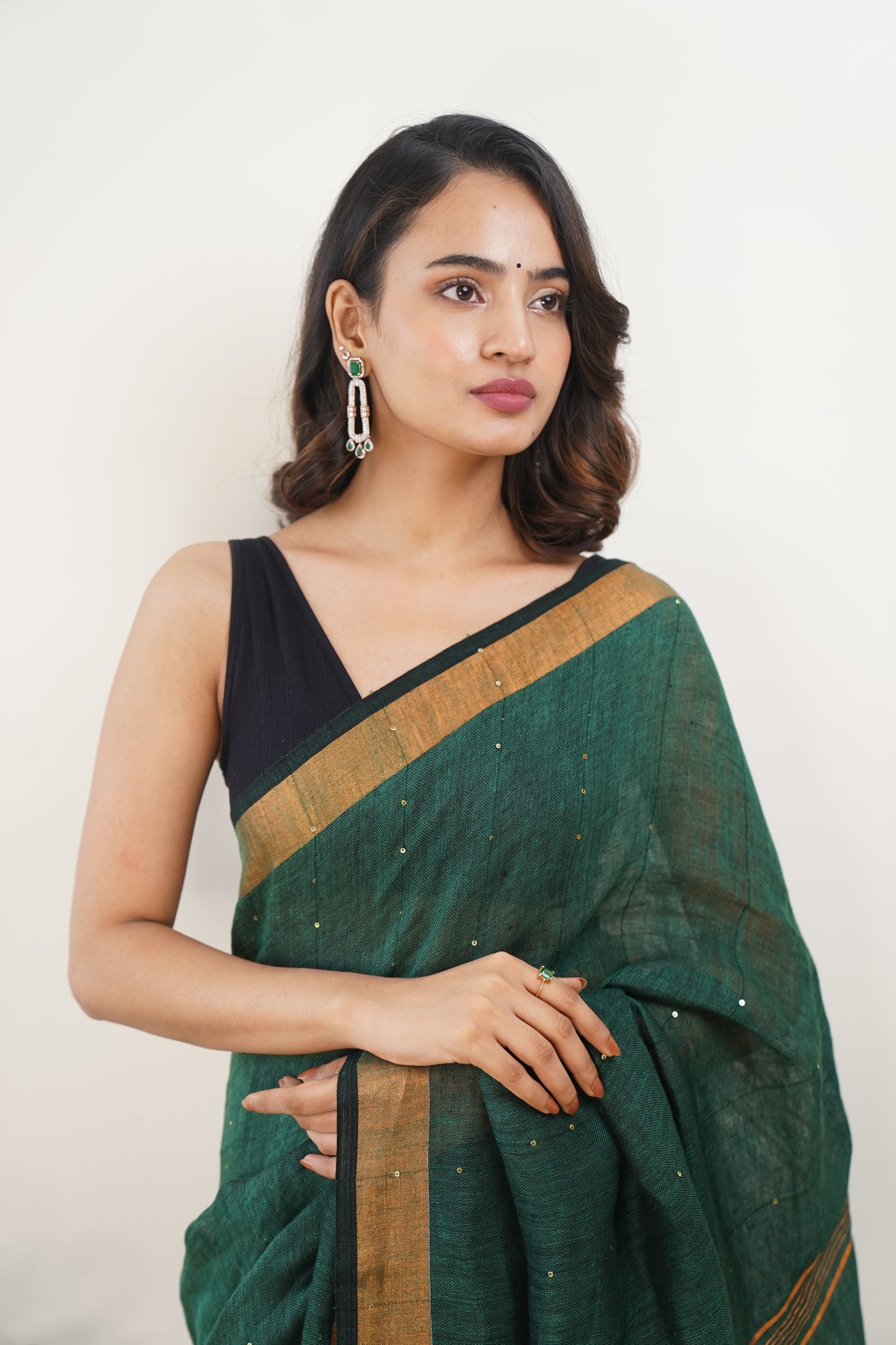 Castleton Green linen Sequin Work Saree