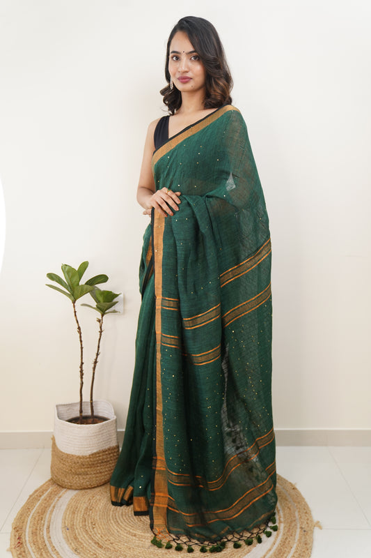 Castleton Green linen Sequin Work Saree