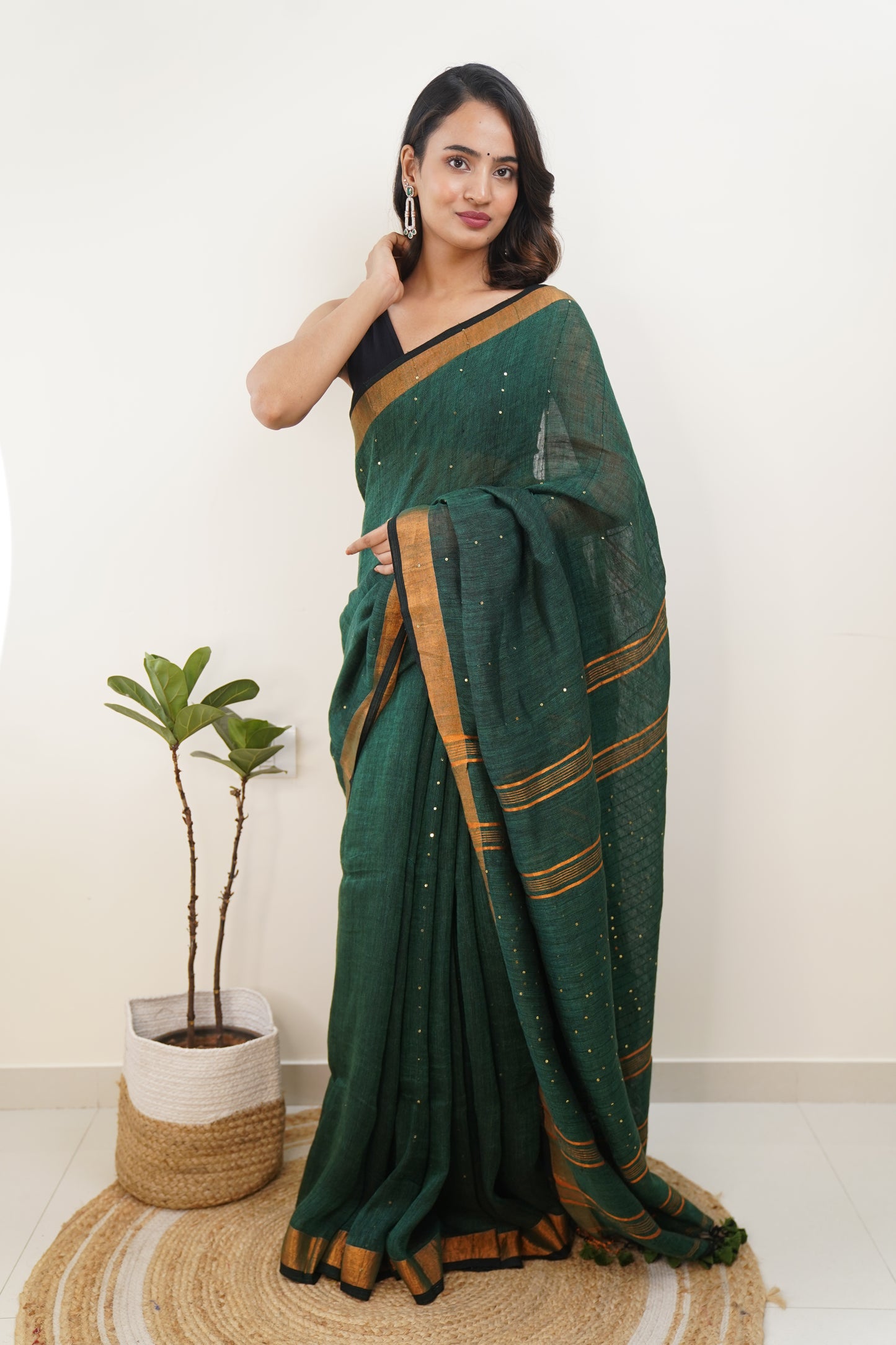 Castleton Green linen Sequin Work Saree