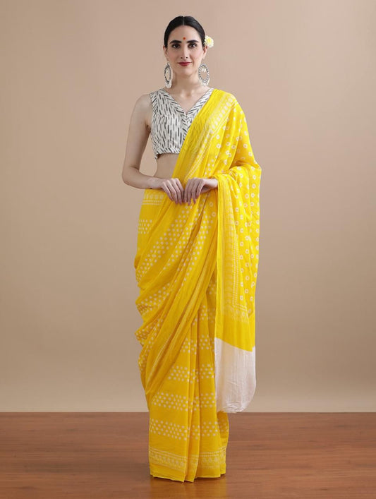 Peeli Chaandni Mul Cotton Saree