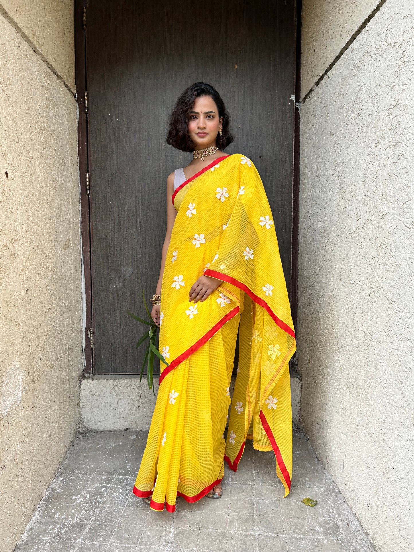 Golden Yellow Cotton Resham Kota Saree