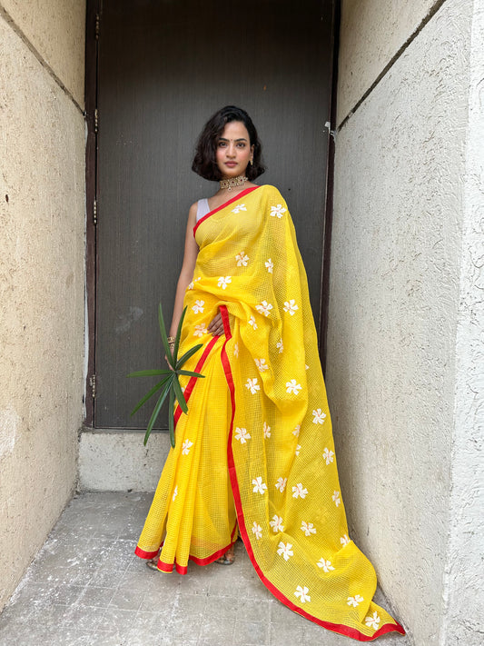 Golden Yellow Cotton Resham Kota Saree