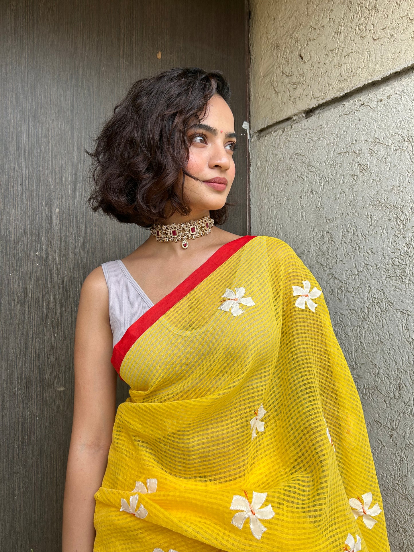 Golden Yellow Cotton Resham Kota Saree