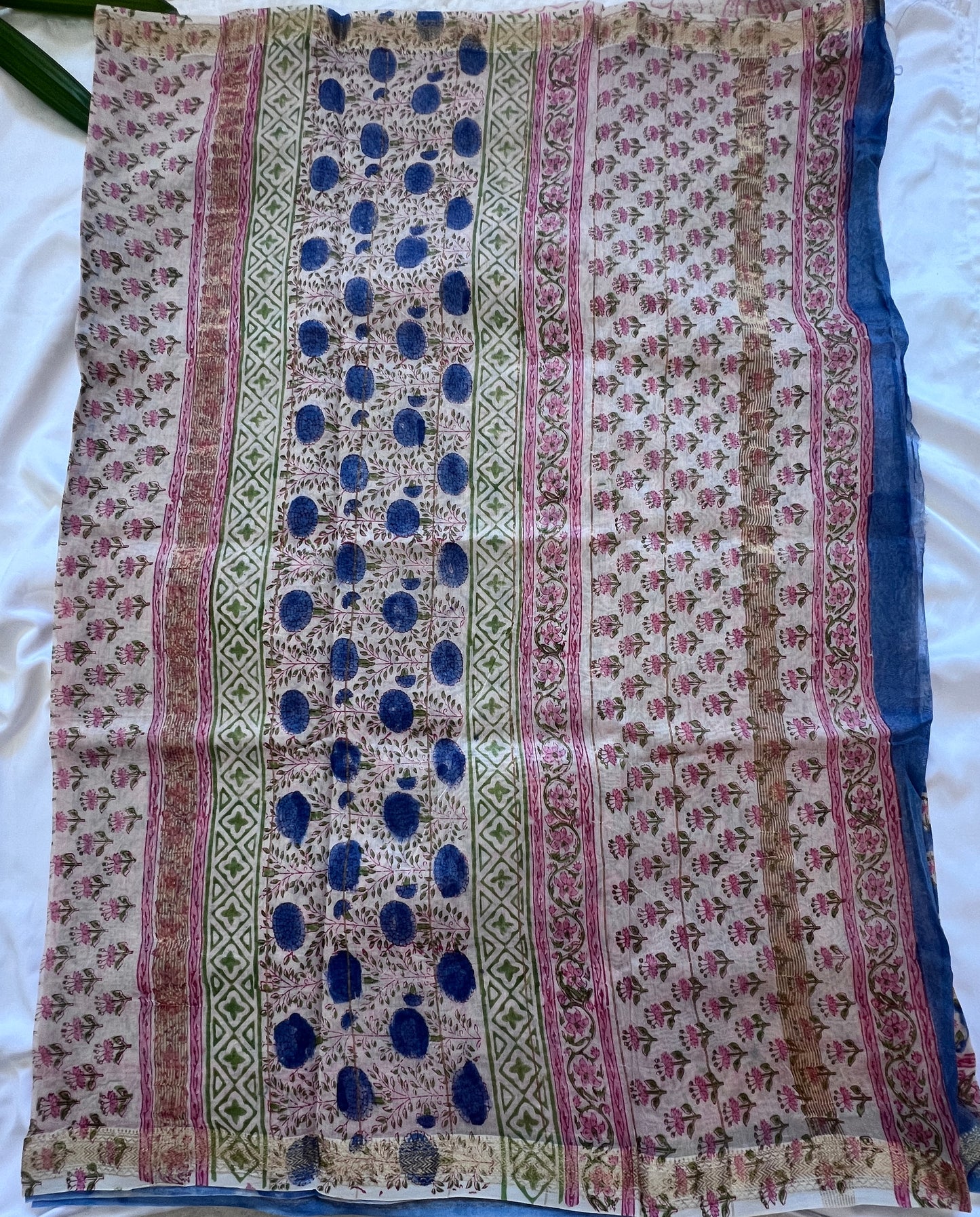 Light Denim Blue & Baby Pink Maheshwari Cotton Silk Saree