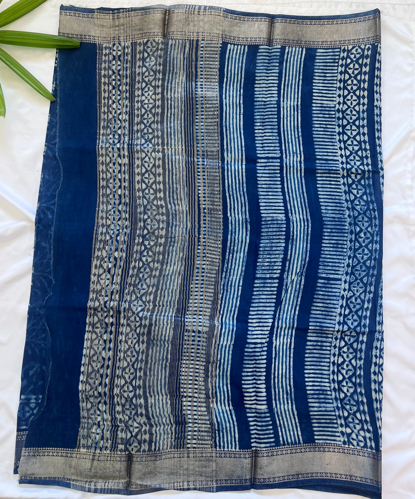 Indigo Blue Maheshwari Art Silk Dabu Block Print Saree