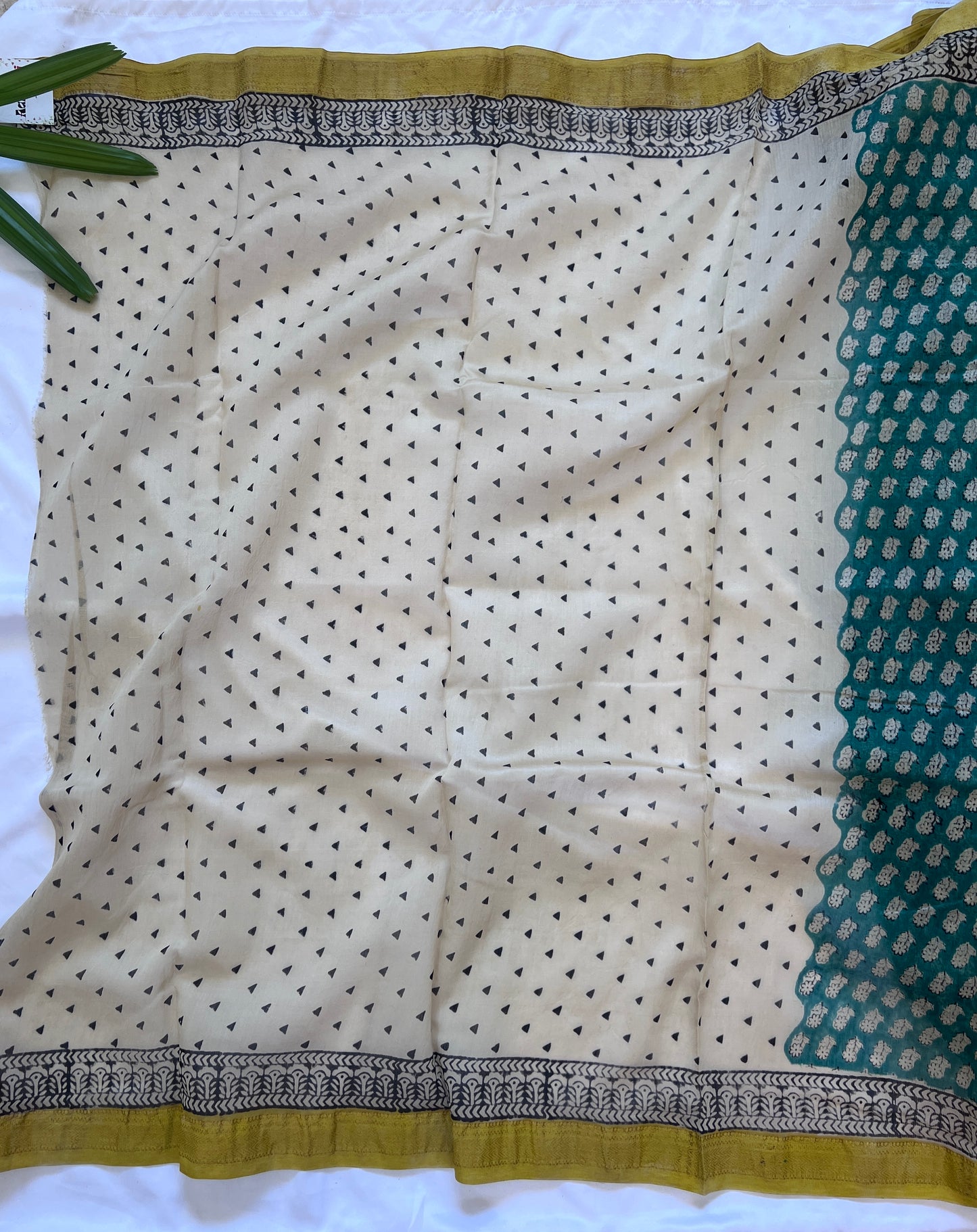 Forest Green & Citrine Yellow Maheshwari Cotton Silk Saree